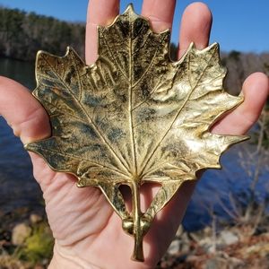 Vintage Soild Brass Sugar Maple Leaf Ashtray